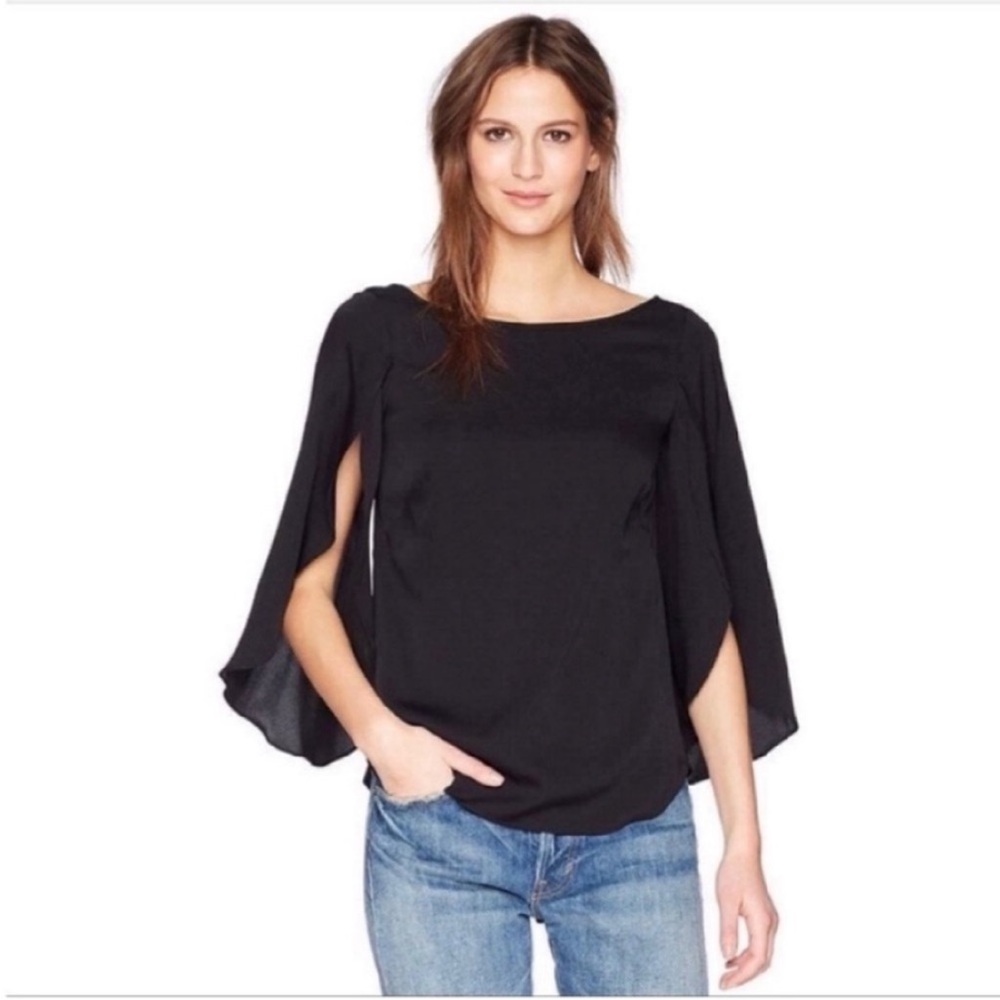Milly blouse black butterfly sleeves silk crepe boat neck